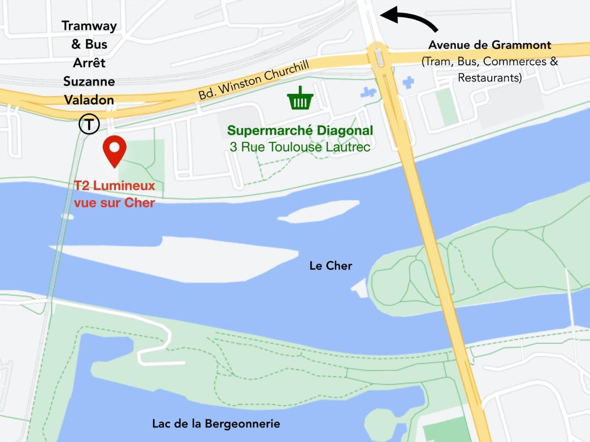 T2 Lumineux Vue Sur Cher, 8Mn Gare & Centre 투르 외부 사진